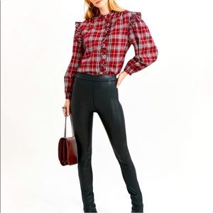 NWT Something Navy Flannel Plaid Ruffle Shirt Sz XL